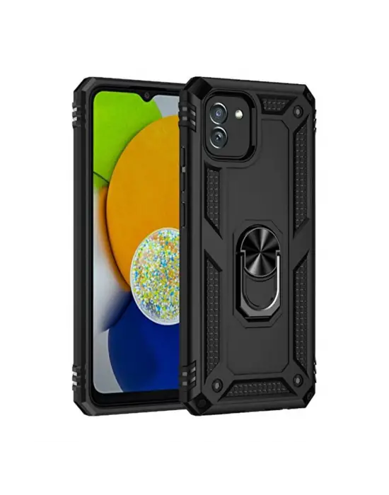Samsung Galaxy A03 Kılıf Sofya Yüzüklü Silikon Kapak - Siyah