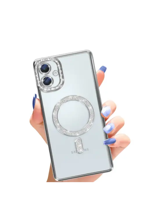 Samsung Galaxy A06 Joke Simli Magneticsafe Kılıf - Gümüş