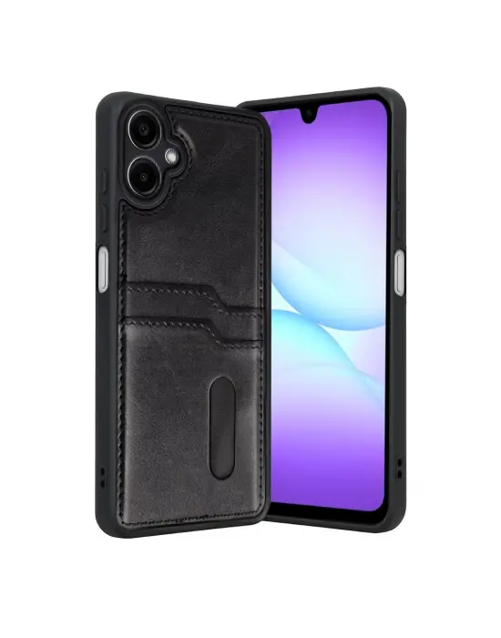 Samsung Galaxy A07 4g Sara Kartvizitli Deri Kılıf - Siyah