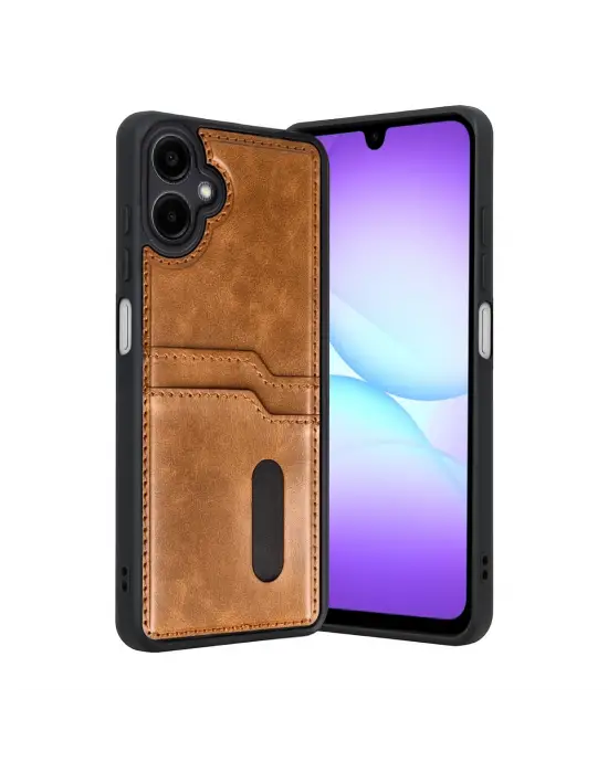 Samsung Galaxy A07 4g Sara Kartvizitli Deri Kılıf - Taba