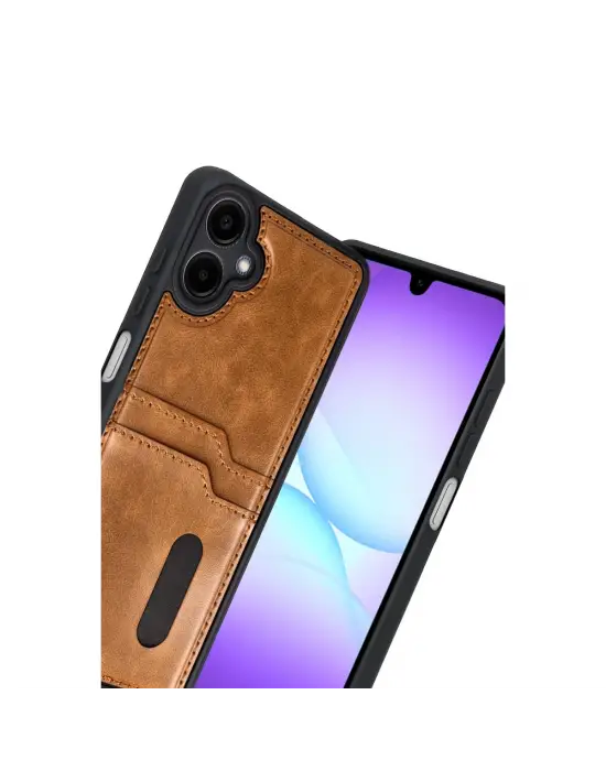 Samsung Galaxy A07 4g Sara Kartvizitli Deri Kılıf - Taba