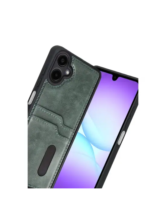 Samsung Galaxy A07 4g Sara Kartvizitli Deri Kılıf - Yeşil