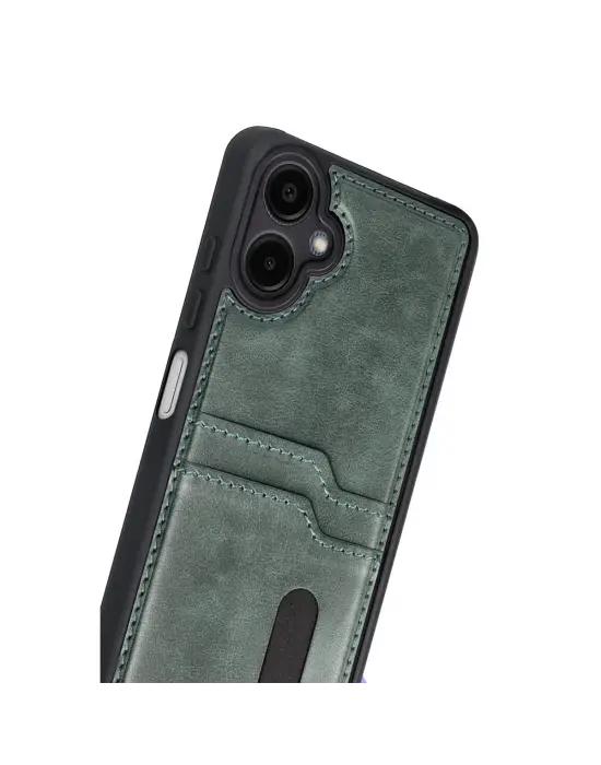 Samsung Galaxy A07 4g Sara Kartvizitli Deri Kılıf - Yeşil