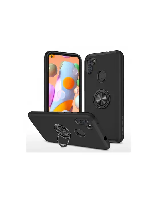 Samsung Galaxy A11 Kılıf Elit Yüzüklü Kapak - Siyah