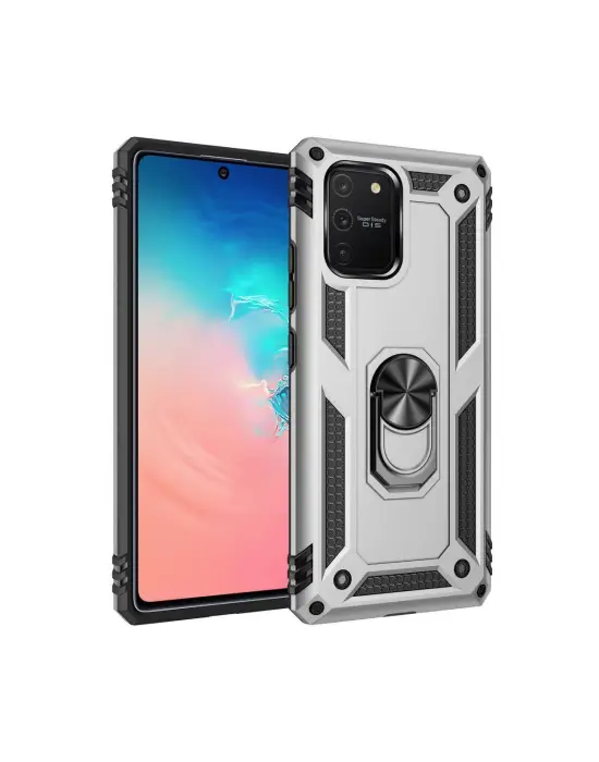 Samsung Galaxy A91 / S10 Lite Kılıf Sofya Yüzüklü Silikon Kapak - Gümüş