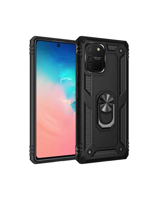 Samsung Galaxy A91 / S10 Lite Kılıf Sofya Yüzüklü Silikon Kapak - Siyah