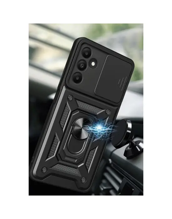 Samsung Galaxy M15 Kılıf Pars Lens Yüzüklü Silikon - Siyah