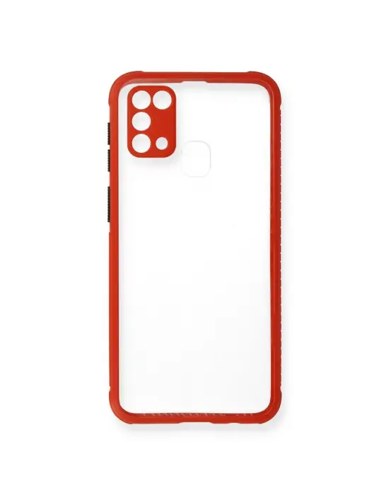 Samsung Galaxy M31 Kılıf Miami Şeffaf Silikon - Kırmızı