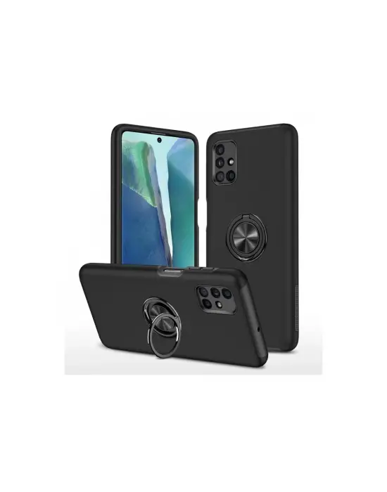 Samsung Galaxy M51 Kılıf Elit Yüzüklü Kapak - Siyah