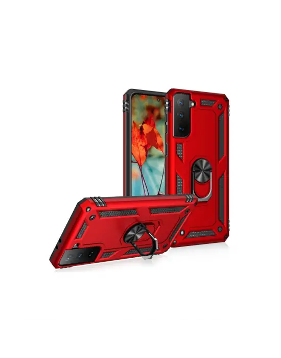 Samsung Galaxy S21 Kılıf Sofya Yüzüklü Silikon Kapak - Kırmızı