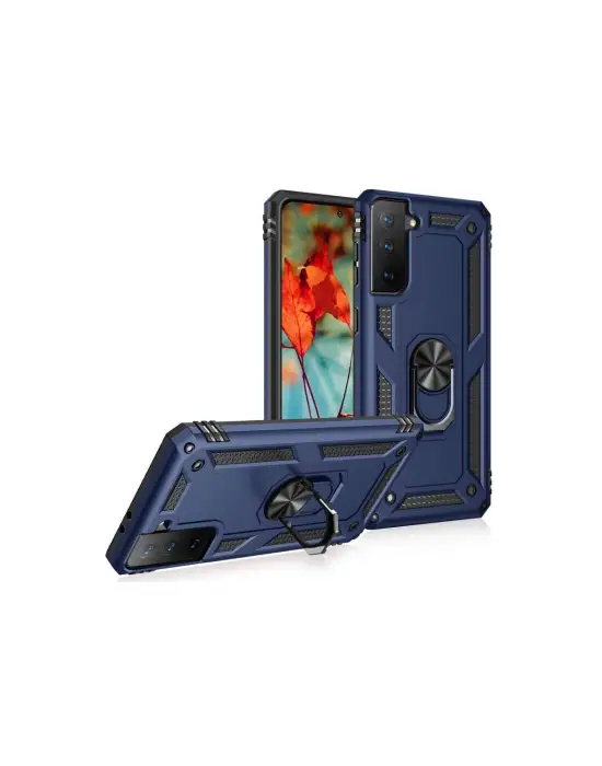 Samsung Galaxy S21 Kılıf Sofya Yüzüklü Silikon Kapak - Lacivert