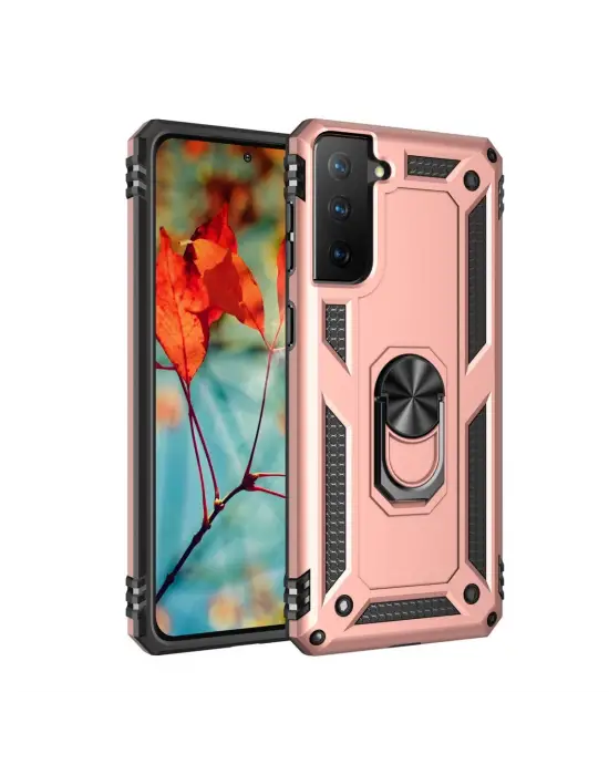 Samsung Galaxy S21 Kılıf Sofya Yüzüklü Silikon Kapak - Rose