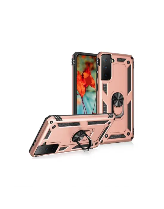 Samsung Galaxy S21 Kılıf Sofya Yüzüklü Silikon Kapak - Rose