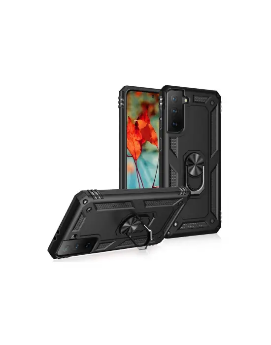 Samsung Galaxy S21 Kılıf Sofya Yüzüklü Silikon Kapak - Siyah
