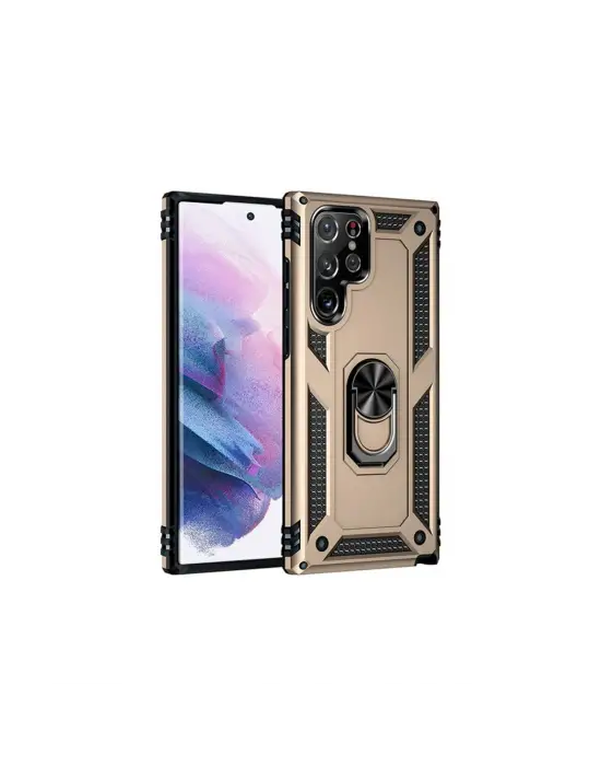 Samsung Galaxy S21 Ultra Kılıf Sofya Yüzüklü Silikon Kapak - Gold