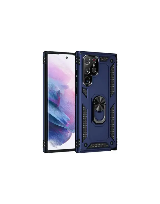 Samsung Galaxy S21 Ultra Kılıf Sofya Yüzüklü Silikon Kapak - Lacivert