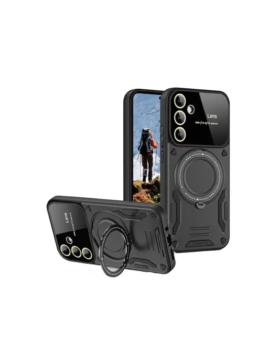 Samsung Galaxy S24 Fe Kılıf Joy Lens Standlı Kapak - Siyah
