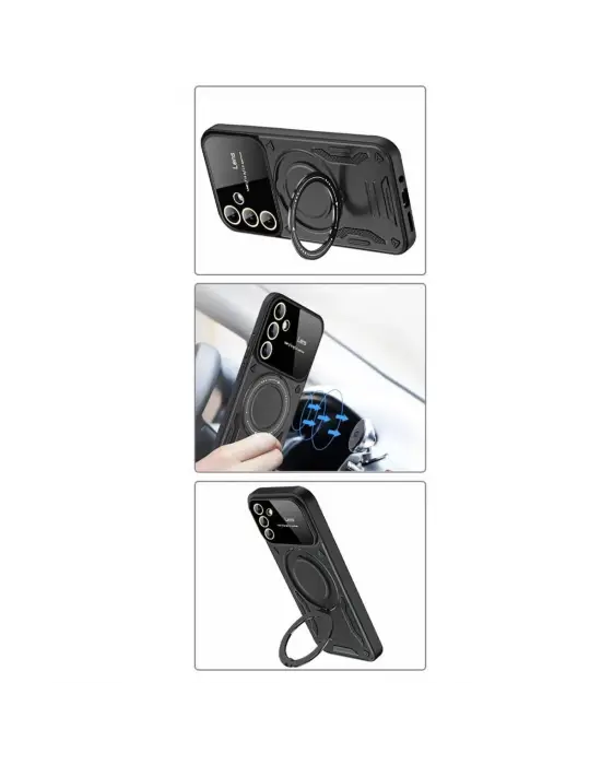 Samsung Galaxy S24 Fe Kılıf Joy Lens Standlı Kapak - Siyah