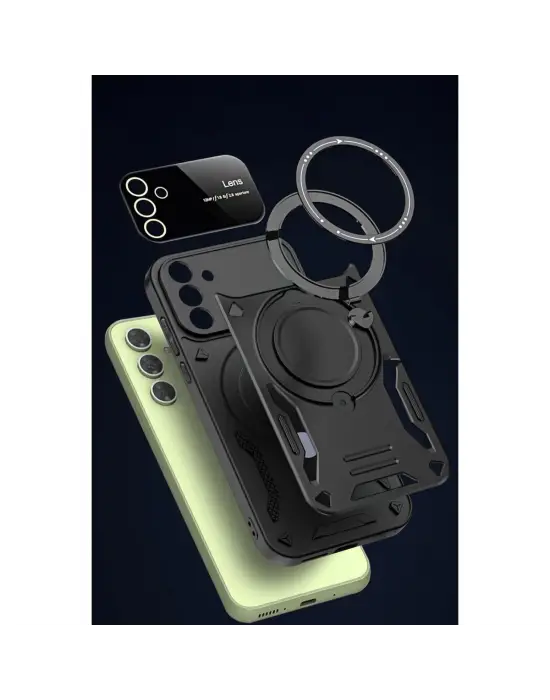 Samsung Galaxy S24 Fe Kılıf Joy Lens Standlı Kapak - Siyah