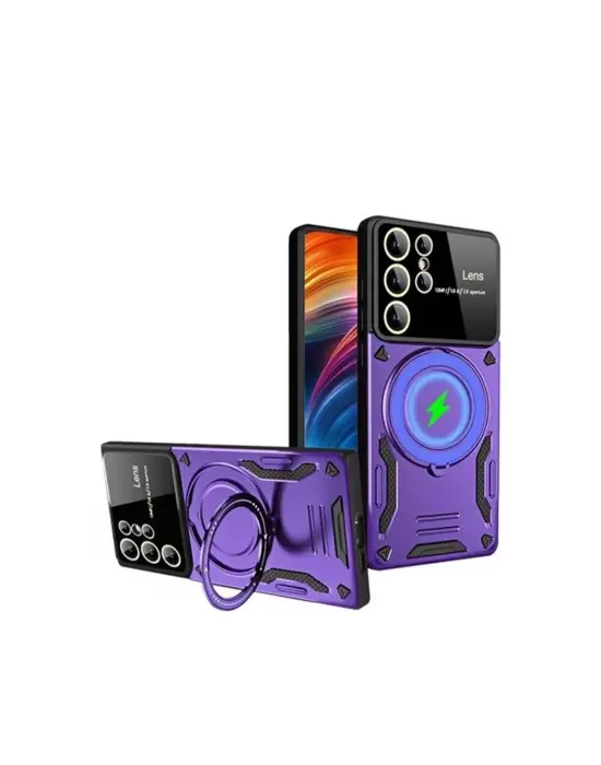 Samsung Galaxy S24 Ultra Kılıf Joy Lens Standlı Kapak - Mor
