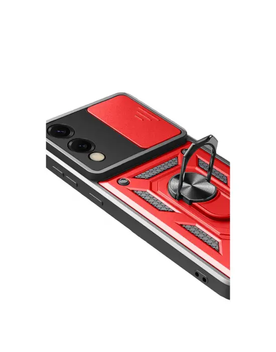 Samsung Galaxy S25 Edge Pars Lens Yüzüklü Silikon - Kırmızı