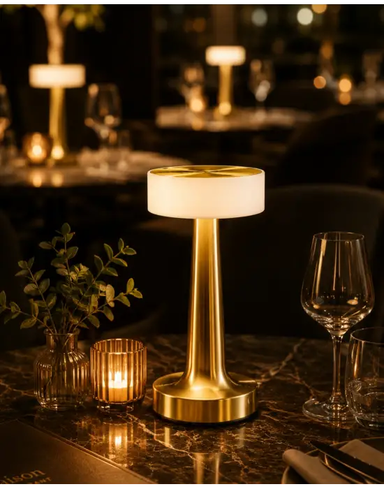 Şarjlı Gold Mantar Masa Lambası Dimmer Ayarlı Kablosuz Led Lamba