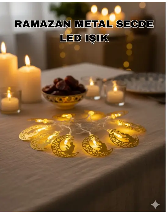 Secde Eden Adam Figürlü Ay Tasarımlı Ramazan Led Işık