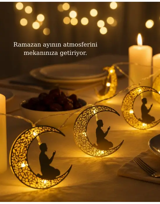 Secde Eden Adam Figürlü Ay Tasarımlı Ramazan Led Işık