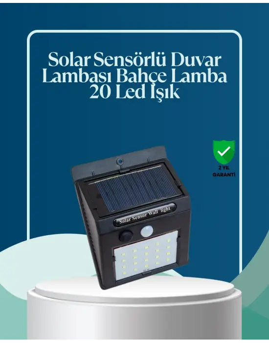 Sensörlü 20 Led Solar Duvar Lambası 3 Metre Algılama Mesafesi