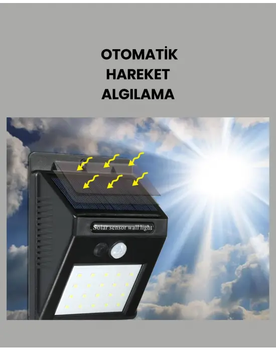 Sensörlü 20 Led Solar Duvar Lambası 3 Metre Algılama Mesafesi
