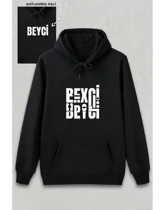 Sevgililer Günü Özel Kapüşonlu Beyci Baskılı Oversize Sweatshirt - Siyah