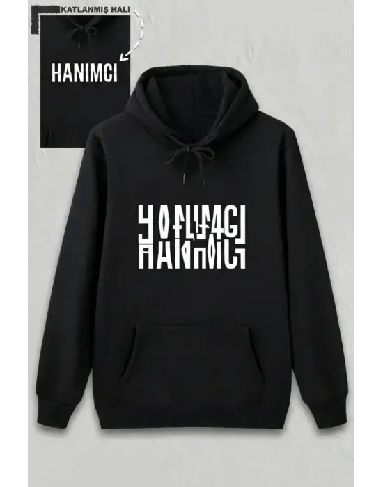 Sevgililer Günü Özel Kapüşonlu Hanımcı Baskılı Oversize Sweatshirt - Siyah