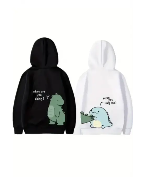 Sevgililer Günü Özel Unisex Kapüşonlu Baskılı Oversize Sweatshirt - Beyaz