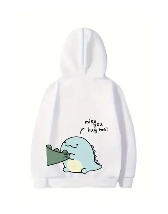 Sevgililer Günü Özel Unisex Kapüşonlu Baskılı Oversize Sweatshirt - Beyaz