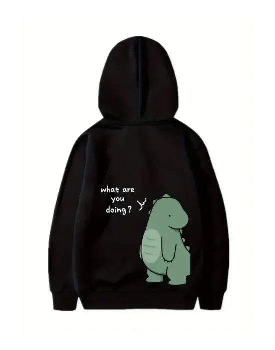 Sevgililer Günü Özel Unisex Kapüşonlu Baskılı Oversize Sweatshirt - Siyah