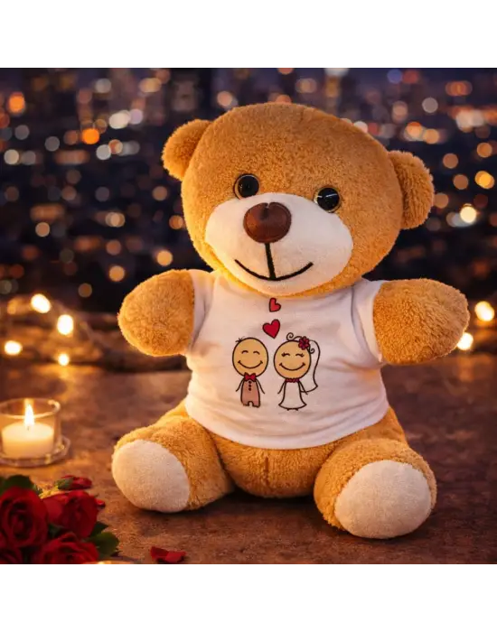 Sevimli Gelin Damat Tişörtlü Peluş Oyuncak Ayıcık