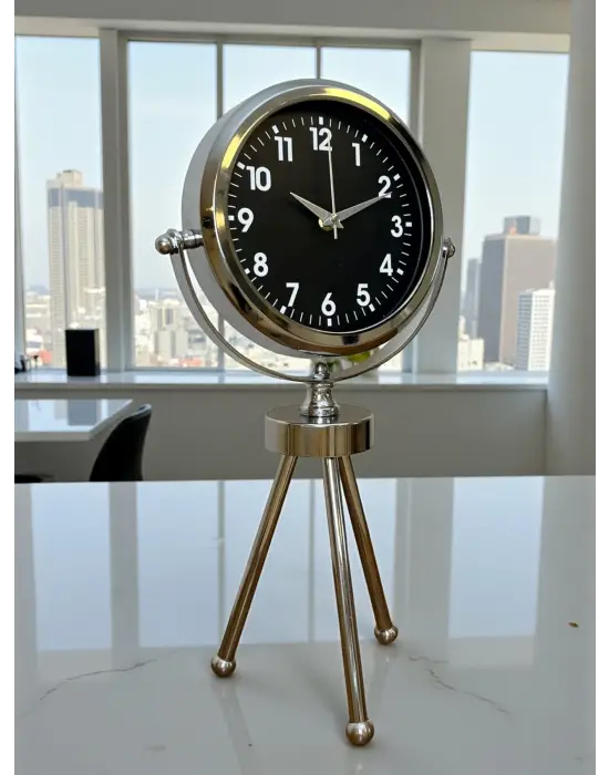 Silver Classic Tasarım Üç Ayaklı Metal Masa Saati