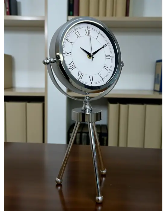 Silver Heritage Üç Ayaklı Krom Metal Masa Saati