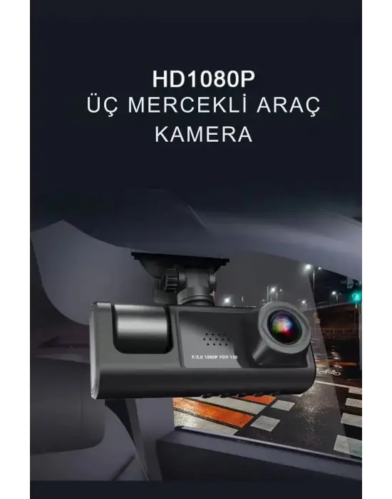 Siyah 1080p Araç İçi 3 Kameralı Lcd Ekranlı Gece Görüşlü , G-sensör , Geri Görüş Kamera