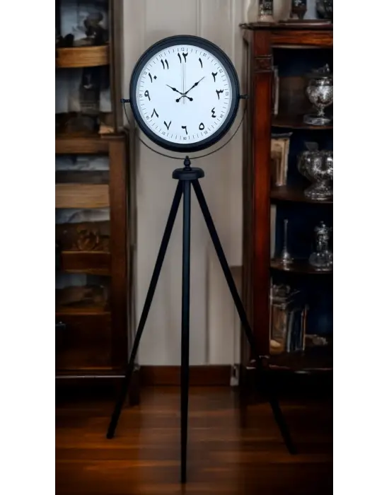 Siyah Arap Rakamlı Sıradışı Tasarım Tripod Ayaklı Saat