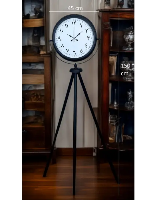 Siyah Arap Rakamlı Sıradışı Tasarım Tripod Ayaklı Saat