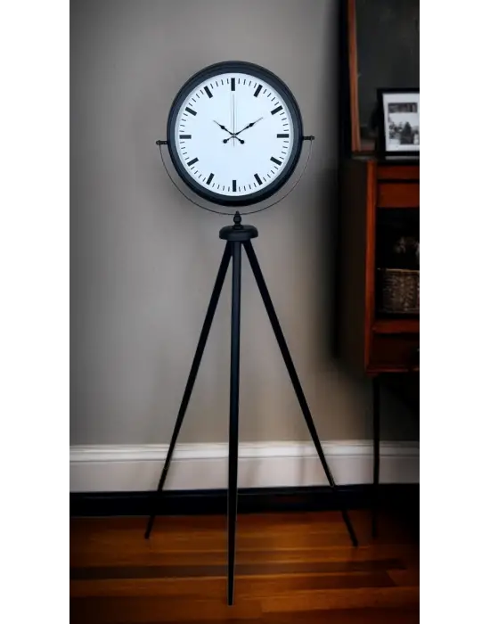 Siyah & Beyaz Saf Sade Tasarım Tripod Ayaklı Saat