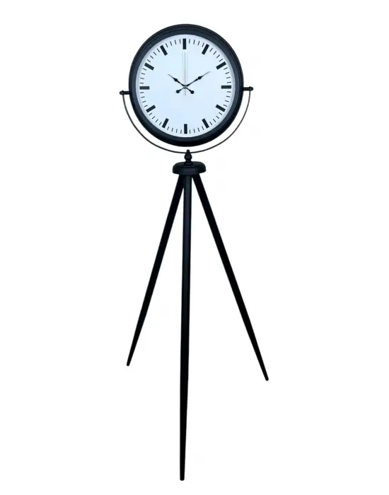 Siyah & Beyaz Saf Sade Tasarım Tripod Ayaklı Saat