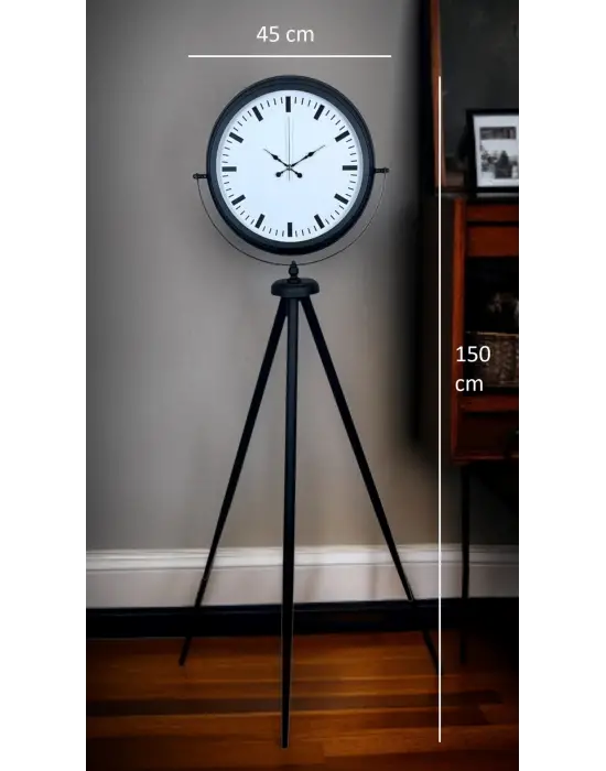 Siyah & Beyaz Saf Sade Tasarım Tripod Ayaklı Saat