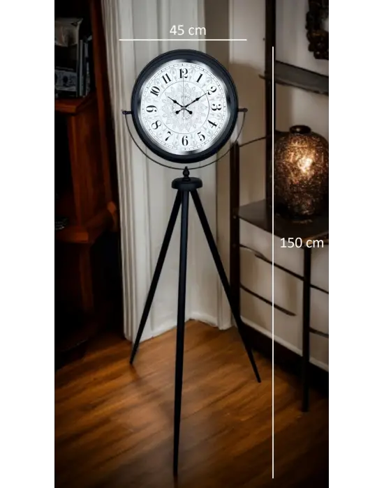 Siyah Desenli Şık Tripod Ayaklı Saat
