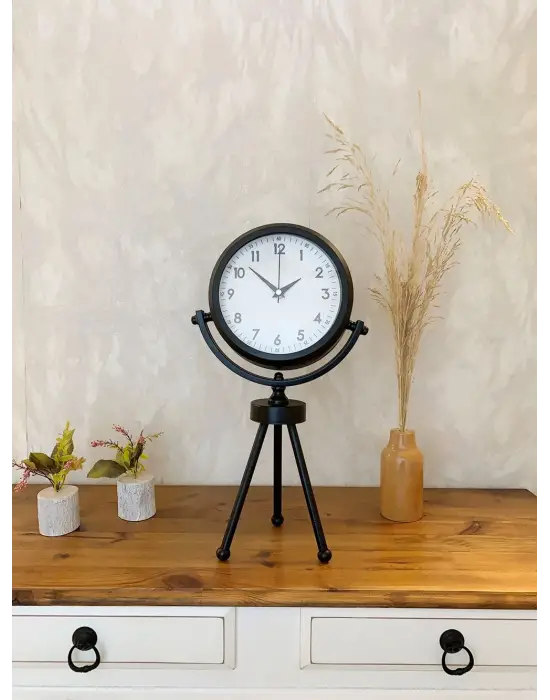 Siyah Metal Mini Tripod Dekoratif Masa Saati 45×26 cm