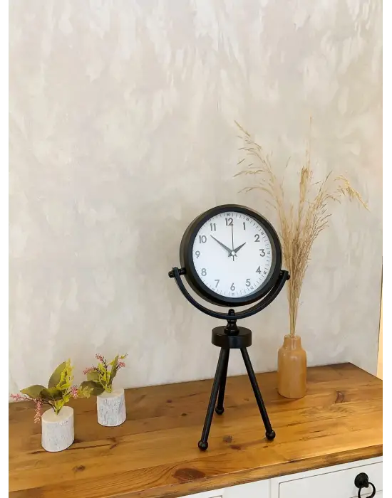 Siyah Metal Mini Tripod Dekoratif Masa Saati 45×26 cm