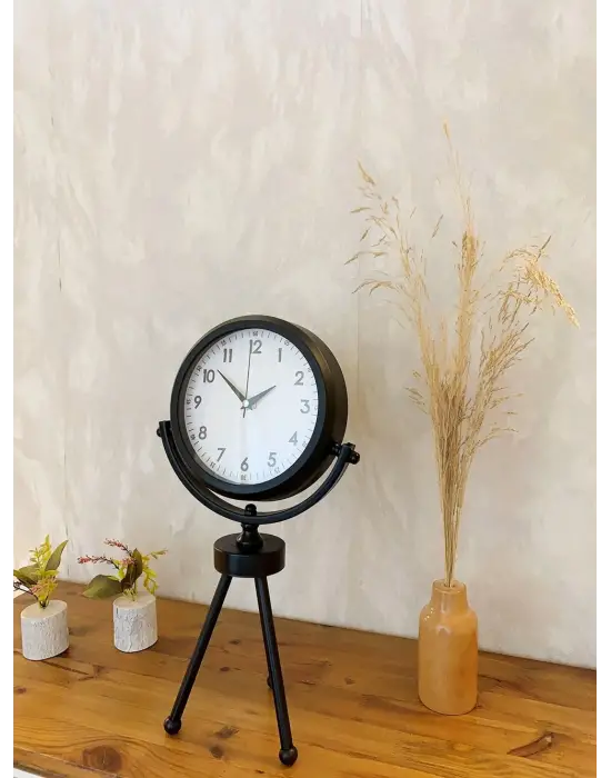 Siyah Metal Mini Tripod Dekoratif Masa Saati 45×26 cm