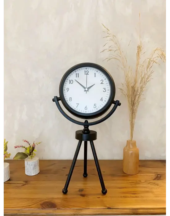 Siyah Metal Mini Tripod Dekoratif Masa Saati 45×26 cm