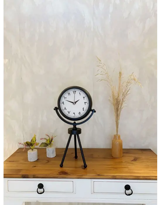 Siyah Metal Mini Tripod Farsça Masa Saati 45×26 cm